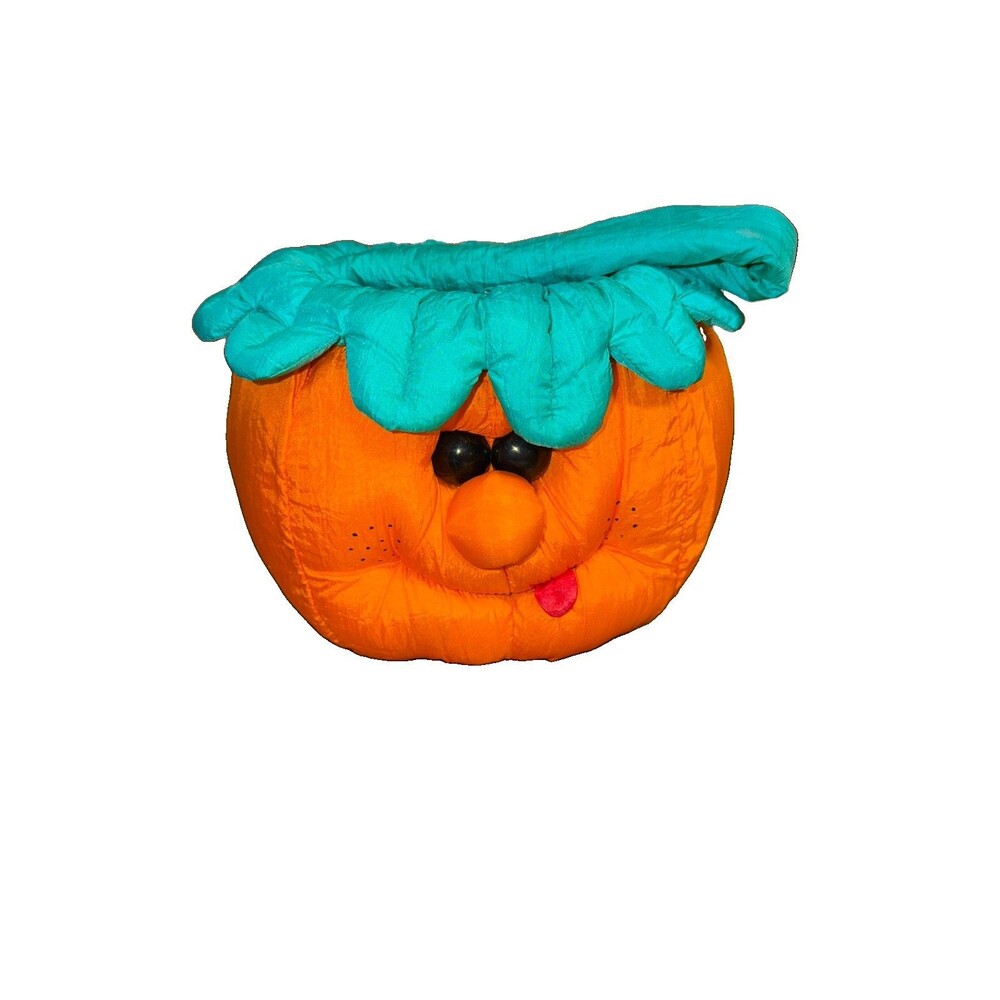 Vintage 1993 Plush Pumpkin Jack-o-Lantern Trick or Treat Candy Bucket